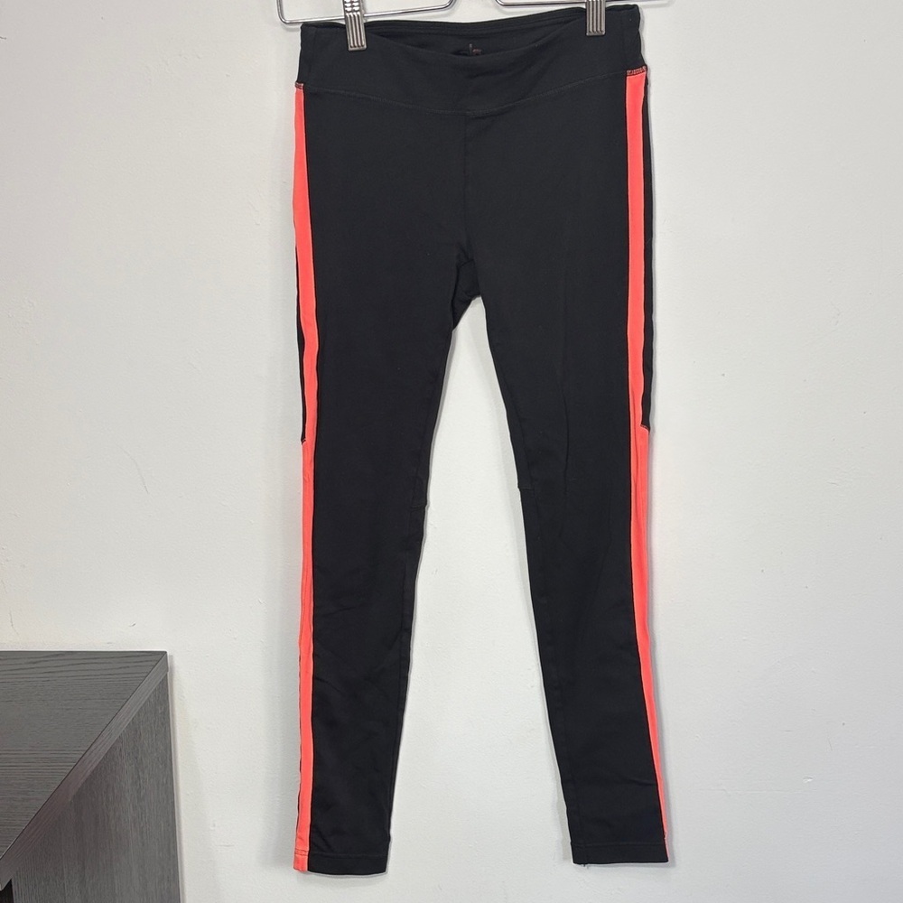 ALO Black Leggings with Vibrant Red Stripes